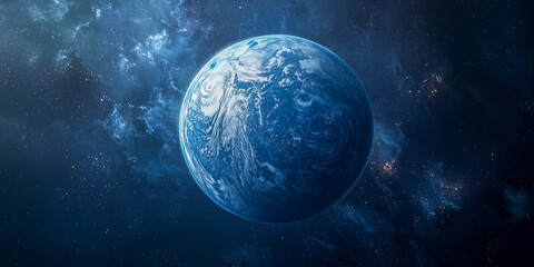 icy planet with geysers and frozen landscape in deep space
