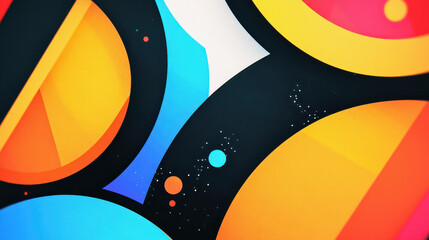 Poster - Abstract illustration with vibrant overlapping circles and shapes in orange, yellow, blue, and pink creating a soft texture effect