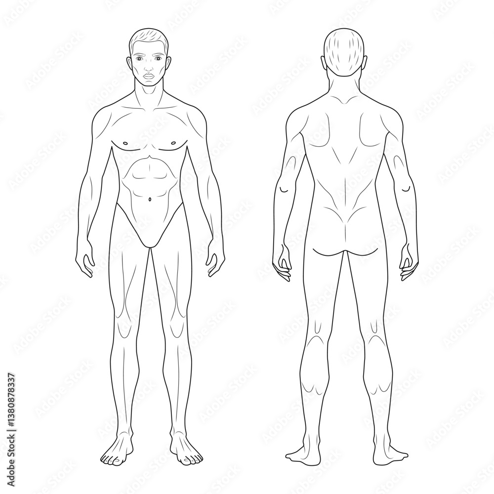 Male line technical drawing croquis figures in two poses for flat ...