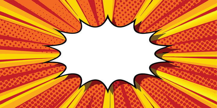 Comic Book Explosion, Pop Art Burst, Speech Bubble, Dynamic Design, Radiant Rays, Retro Style, Yello