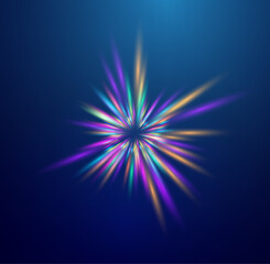 Fototapete - Space warp speed line abstract background. Light blue neon radial burst comic effect. Ai streak ray hyperspace data tunnel, action 3d vector bg, anime flash zoom effect.