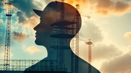 Poster - Future Construction Engineering Project Concept With Double Exposure Generative AI