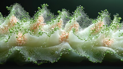 Poster - Abstract 3D Render: Green and Peach Spheres on a White Net