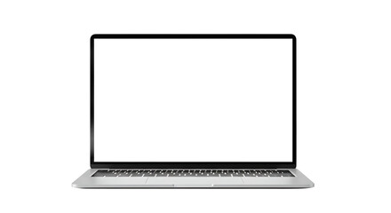 Poster - A laptop computer with a white screen on a black background in a centered front view