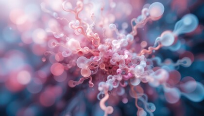 Poster - Dynamic exploration of abstract molecular structures in a vivid digital environment vibrant colors and fluid motion for scientific visualization