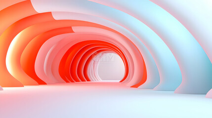 Poster - Abstract Futuristic Tunnel with Orange and Blue Gradient