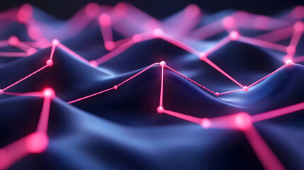 Poster - Abstract Geometric Network Connection: Pink Lines and Glowing Dots on Dark Blue Background