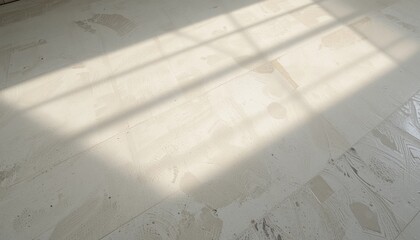 Poster - Sunlight streaming through window on light-colored floor indoor space photography minimalist environment top-down view serenity concept for home decor