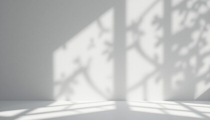 Poster - Shadows dancing on a white wall indoor space abstract photography minimalist environment side view light and shadow play