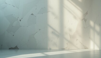 Poster - Empty room with sunlight casting shadows on wall minimalist interior design modern aesthetic indoor space natural light serenity