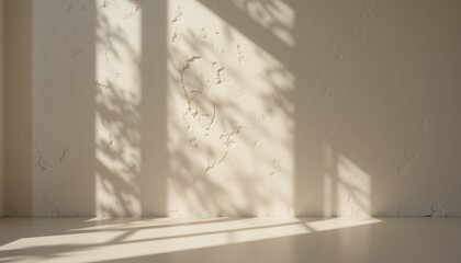 Poster - Sunlight casting intriguing shadows on textured wall minimalist interior still life photography soft lighting artistic perspective