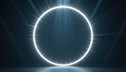 Poster - Illuminating circular light installation modern art gallery digital artwork indoor setting contemporary viewpoint visual experience
