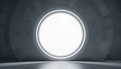 Poster - Illuminated circular portal futuristic environment abstract concept digital space wide angle view sci-fi theme for enhanced creativity