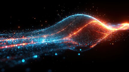 Poster - Abstract Digital Wave: A Symphony of Blue and Orange Sparks