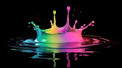 Poster - A floating, surreal splash of holographic fluid with a shimmering spectrum of neon-inspired pastel colors, set against black.