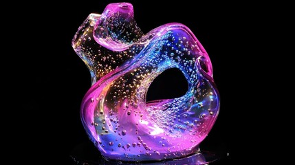 Poster - A futuristic, iridescent liquid sculpture with holographic reflections of pink, cyan, and violet, standing out beautifully against black.