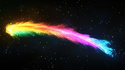 Poster - A glowing liquid arc with vibrant neon reflections, suspended in space, pulsating with iridescent energy against a dark void.