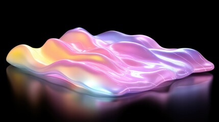 Poster - A smooth and elegant wave of iridescent liquid, glowing with ethereal pastel colors and neon reflections on a black background.