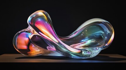 Poster - A surreal liquid sculpture with smooth, glassy surfaces and a holographic glow, shifting between vibrant and pastel tones on black.