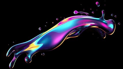 Poster - A surreal splash of liquid chrome with iridescent neon hues, forming an otherworldly shape against a pitch-black background.