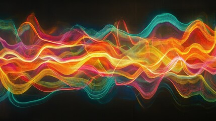 Poster - Abstract waves of glowing neon liquid, undulating in a mesmerizing dance, forming intricate patterns of light and shadow.