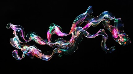 Poster - Fluid metallic tendrils of neon-infused liquid dance and twist, creating an ethereal, futuristic aesthetic against a deep black void.
