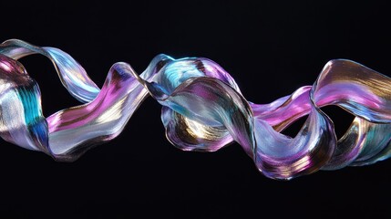 Poster - Fluid metallic tendrils of neon-infused liquid dance and twist, creating an ethereal, futuristic aesthetic against a deep black void.
