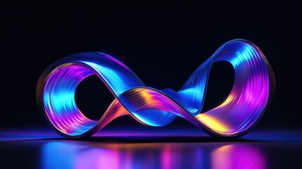 Poster - Iridescent waves of liquid metal form a twisting, flowing structure, reflecting deep neon hues of electric blue and magenta.