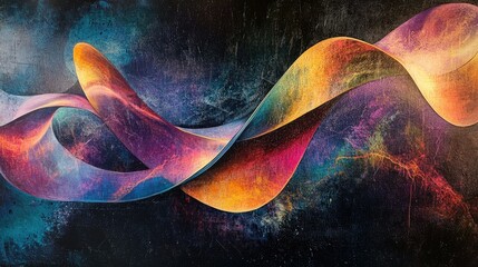 Poster - Metallic liquid with futuristic neon iridescence, elegantly flowing and twisting, forming abstract curves on a dark canvas.
