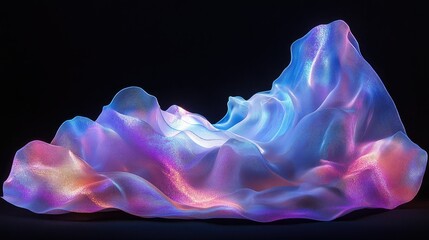 Poster - Smooth, holographic liquid cascades into an elegant wave, glowing with pastel blues, pinks, and violets, beautifully standing out on black