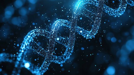 Poster - A stunning digital visualization captures the intricate double helix of DNA illuminated in vibrant blue hues. The sparkling details create a sense of depth and wonder, highlighting genetic beauty