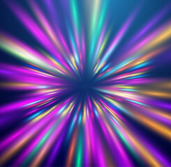 Poster - Warp tunnel speed of light technology background. Neon light futuristic beams. Warp drive vector background.