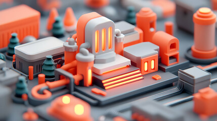 Poster - Glowing Orange and Gray Quantum Computer CPU Visualization