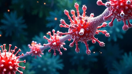 Aufkleber - Microscopic view of interconnected viral structures with dynamic lighting effects.