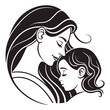 © Mintu - Silhouette of a mother and daughter, mother and son, and a couple in elegant poses, showcasing beauty, love, and style in a minimalist vector illustration