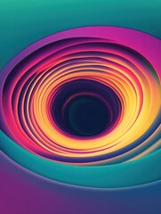 Poster - Abstract spiral design with vibrant colors that represent a vortex, tunnel and portal concept. The design features a series of concentric rings in shades of purple, pink, blue and turquoise.