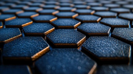 Poster - Abstract Hexagon Pattern: Deep Blue and Gold Geometric Design