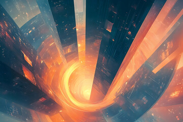 Poster - Abstract digital art featuring futuristic city and vibrant colors