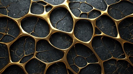Poster - Abstract Gold Veins on Dark Marble: A Luxurious 3D Render