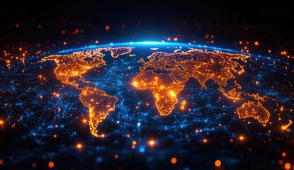 Poster - Illuminated Global Network Map: Digital Earth Connection