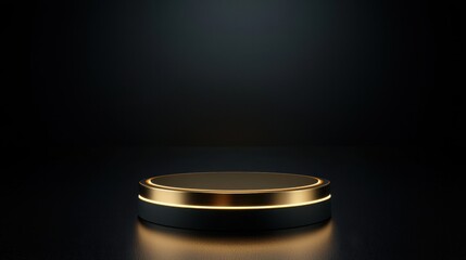 Poster - minimalist gold podium with a smooth metallic finish, glowing under a soft ambient light, elegant da