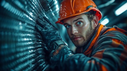Leinwandbilder - Worker focused on excavation in a mining operation, highlighting the use of safety gear during mineral extraction and processing. The environment showcases infrastructure for efficient operations.