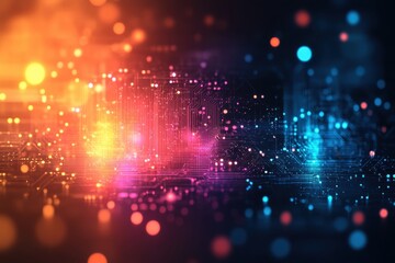 Poster - Colorful abstract digital landscape illustrating technology and innovation in a futuristic setting