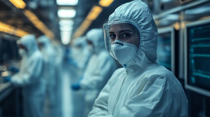 Aufkleber - Technicians in protective clothing conduct mineral processing in a modern facility.