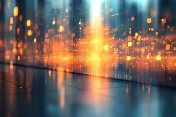 Poster - Glowing abstract digital patterns create a vibrant display in a darkened urban environment
