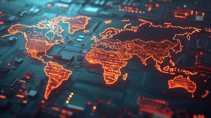 Poster - Global circuit map visualization digital world infographic technology high-tech environment aerial view connectivity concept