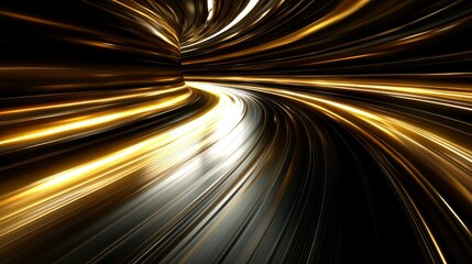 Poster - Golden Speed: Abstract Light Trails in a Curving Tunnel