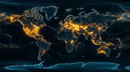 Poster - Global network visualization world map digital art abstract aerial view data connectivity concept