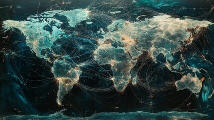 Poster - Global connectivity through trade routes world map visualization infographic digital aerial view geospatial concepts