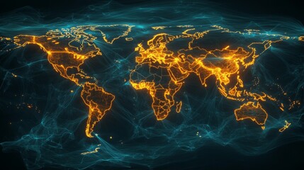 Poster - Global connectivity visualized digital map of illuminated networks across continents technology digital art abstract view
